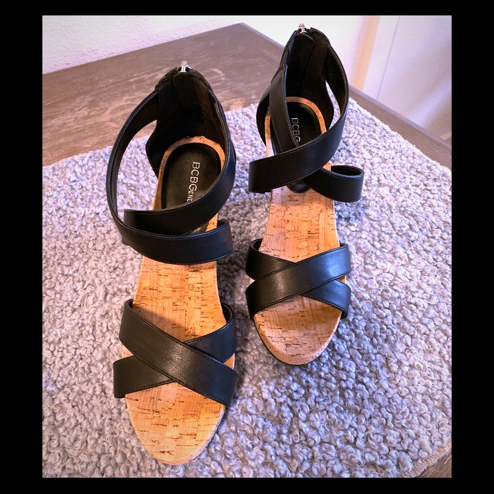 BCBG strappy wedges!